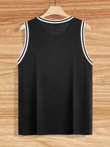 Manfinity Homme 男士條紋飾邊背心上衣 - 黑色 - 查看 2