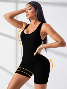 Easify SHEIN Sport Solid Rib-Knit Seamless Sports Romper,Women Tennis Outfit Gym Women Outfit