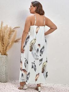 EMERY ROSE 大碼羽毛印花吊帶洋裝 - 白色 - 查看 2