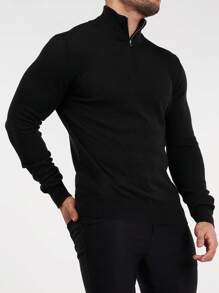 Áo len nam Dây kéo màu trơn Giải trí - màu đen - Xem 3