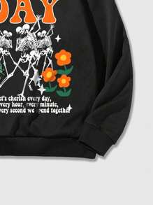 ROMWE MEN Street Life Hoodie Térmico Con Cordón Y Mensaje Gráfico Para Hombre - Negro - Ver 5