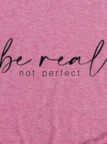 INAWLY Slogan Graphic Tee Be Real Not Perfect Graphic Tees Women Tops - Dusty Pink - View 4