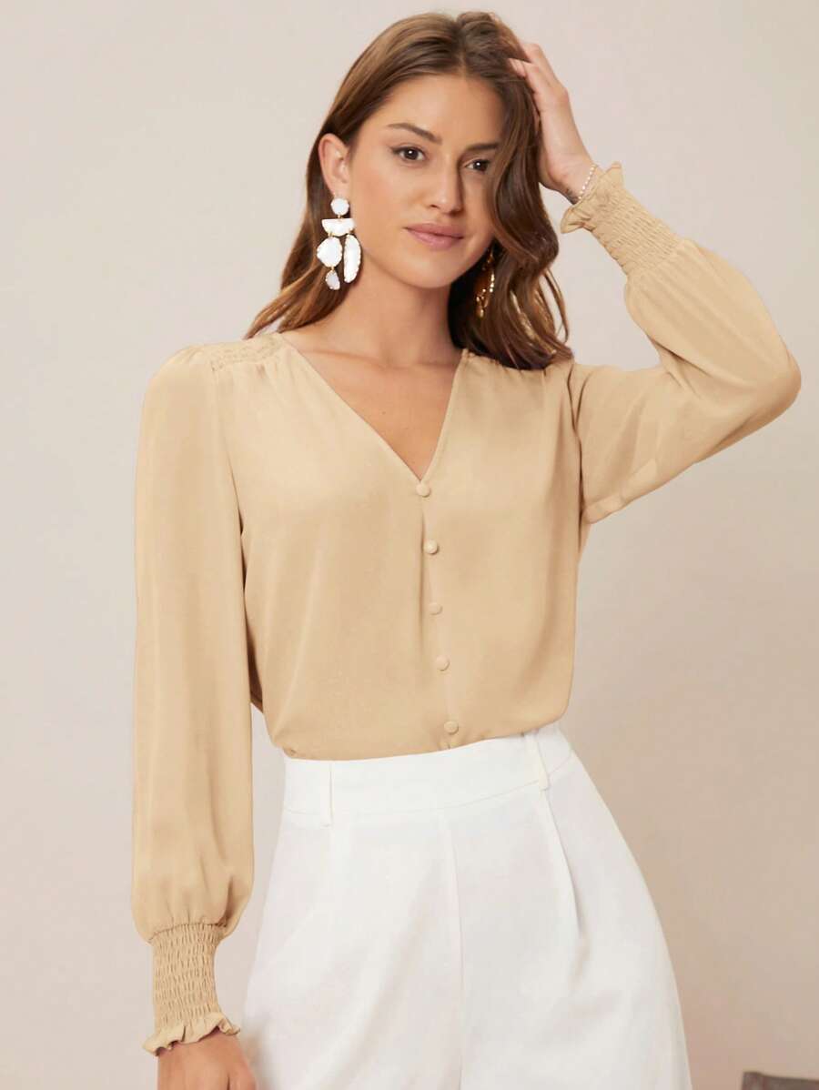 SHEIN Privé Blouse Unicolore À Bouton - Nude - Voir 1
