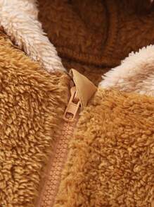 Chàng trai trẻ Thư được vá Túi kangaroo Thiết kế tai 3D áo có mũ Áo Teddy Jackets - màu nâu - Xem 6