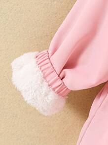 SHEIN 女小童拉鏈開襟毛絨內襯連帽外套無毛衣 - 粉色 - 查看 4