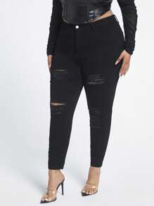 SHEIN SXY Taglie Forti Jeans skinny strappati - nero - Visualizzare 4
