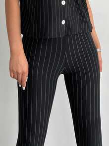 EURMUSE Striped Print Skinny Pants - Black - View 4