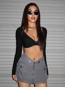 SHEIN ICON 春夏黑色實色短款上衣