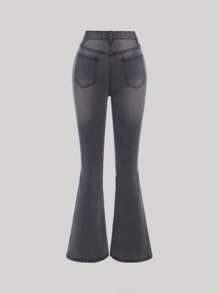 SHEIN Girlism Teen Girl Cat Whisker Washed Flare Leg Jeans