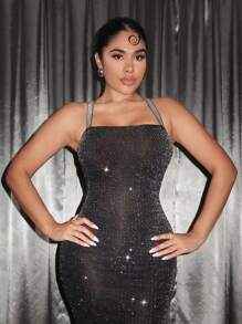 SHEIN SXY Crisscross Backless Glitter Cami Dress - Black - View 4