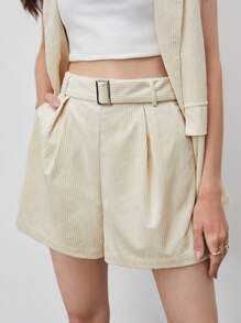BizChic 1pc Solid Blazer Vest & 1pc Belted Shorts