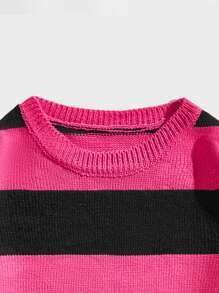 ROMWE MEN Street Life 男士條紋兩色撞色下肩針織衫 - 粉色 - 查看 3