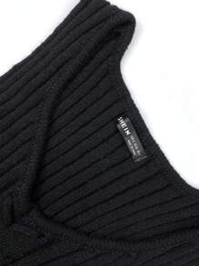 SHEIN Unity Top unicolor tejido de canalé - Negro - Ver 5