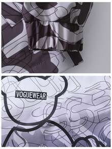 Hombres talla grande Cazadora con estampado de letra de ombré con cordón con capucha - Gris - Ver 3