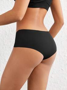 Leisure Extremely Stretchy & Smooth Seamless Elastic Waist Low Rise Boyshorts-Black - Black - View 6