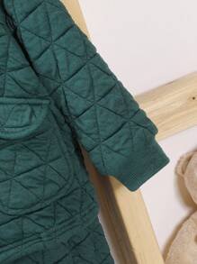 SHEIN Baby Boy Solid Button Front Bomber Jacket & Pants Without Tee - Dark Green - View 5