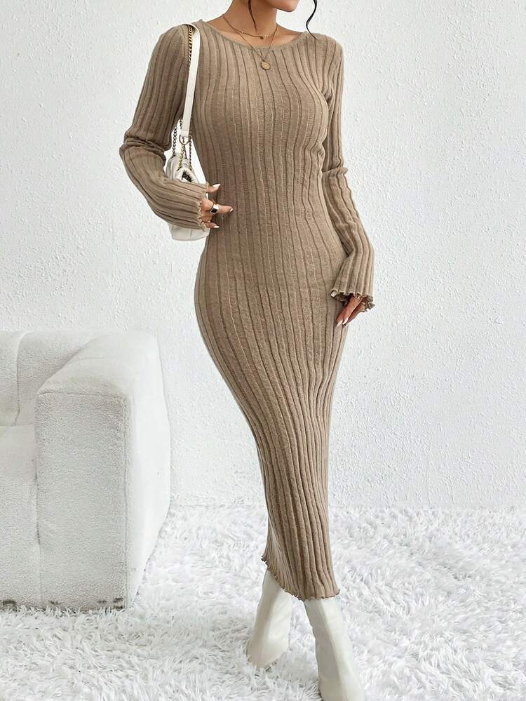 Solid Backless Sweater Dress