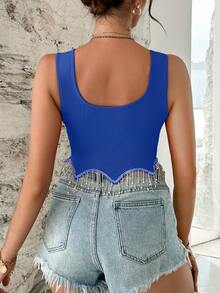 SHEIN Essnce Rhinestone Fringe Trim Tank Top - Royal Blue - View 2