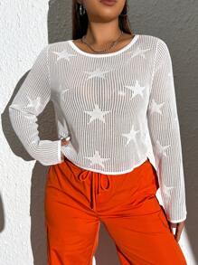 SHEIN EZwear Plus Star Pattern Pointelle Knit Sweater