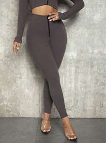 SHEIN SXY Zip Fly Solid Leggings