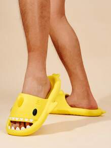 Chanclas divertidas con forma de tiburón para hombres, pantuflas de playa - Amarillo - Ver 5