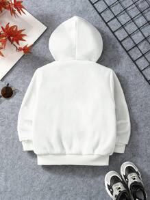 SHEIN 男童字母图案拉链泰迪熊内衬卫衣 - 白色 - 查看 2