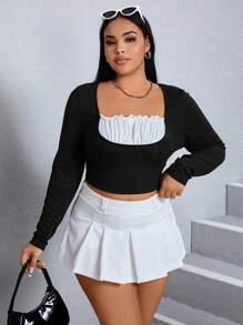 SHEIN Qutie Plus Ruched Bust Crop Tee - Black - View 6