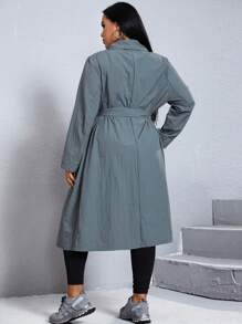 SHEIN X Galloways Plus Lapel Neck Belted Trench Coat - Dark Grey - View 2