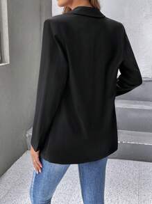 SHEIN LUNE Cổ áo Chi tiết về Flap Ngực đơn Áo vest - màu đen - Xem 2