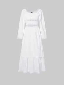 SHEIN Unity Square Neck Lace Trim Crop Top & Ruffle Hem Skirt - White - View 4