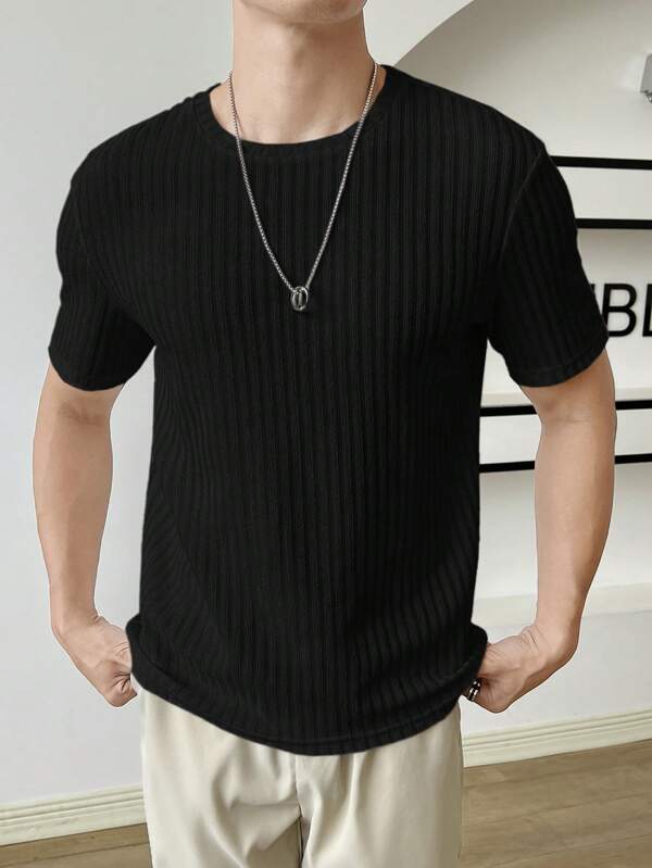 SWAVVY Camiseta de punto acanalado de hombre, verano