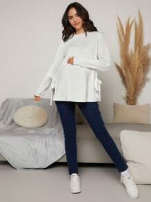 SHEIN Maternity Knot Side Sweatshirt - White - View 4