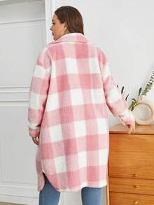 SHEIN Essnce Hơn In kẻ sọc Buffalo Thả vai Túi có nắp Flannel áo - Nhiều màu - Xem 2