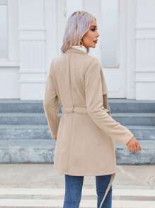 Firerie Flap Detail Belted Zip Up Coat In Fall/Winter - Khaki - View 3