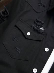 Manfinity Homme Men Ripped Flap Pocket Denim Shirt Without Tee