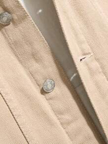 Manfinity Homme 男士长袖翻盖口袋牛仔夹克（无帽），秋季款 - 卡其色 - 查看 5