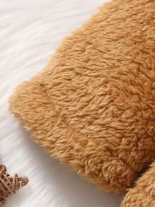 Chàng trai trẻ Thư được vá Túi kangaroo Thiết kế tai 3D áo có mũ Áo Teddy Jackets - màu nâu - Xem 7