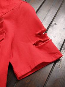 Manfinity Homme Men Ripped Flap Pocket Denim Shirt Without Tee - Red - View 5