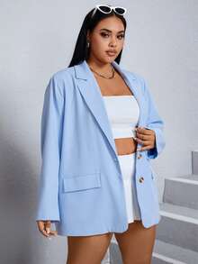 SHEIN EZwear Plus Lapel Neck Flap Detail Blazer - Baby Blue - View 3