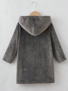 SHEIN 男小童雙口袋連帽毛絨內襯法蘭絨睡袍 - 深灰色 - 查看 2