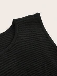 SHEIN BASICS Plus Solid Crop Knit Top - Black - View 8