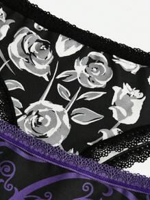 Corpse Bride | ROMWE 3pack Floral Print Contrast Lace Thong Set - Multicolor - View 5