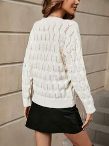 SHEIN Frenchy Chất rắn Thả vai Dệt kim chấm bi Áo len - Màu be - Xem 2