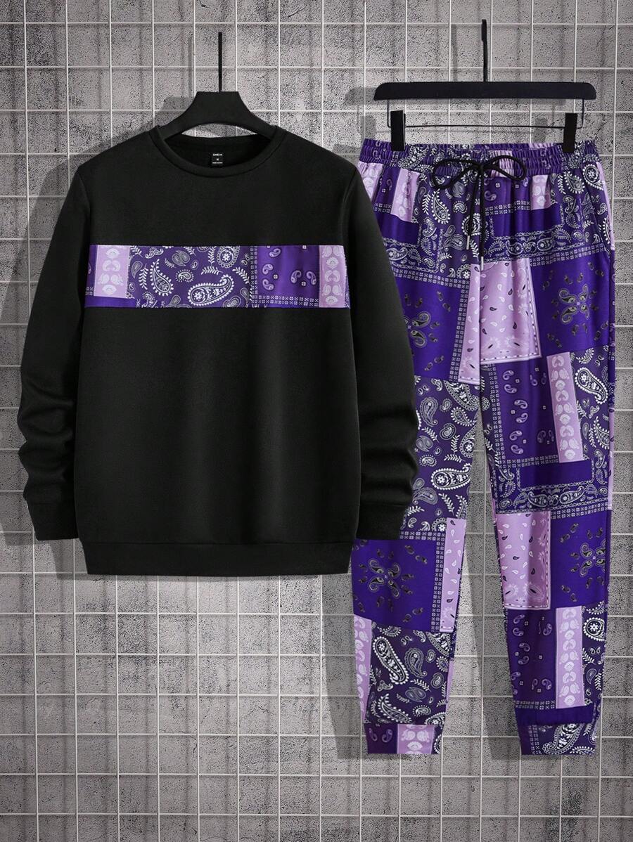 GENTILAND 男士佩斯利印花衛衣和抽繩腰運動褲 - 彩色 - 查看 1
