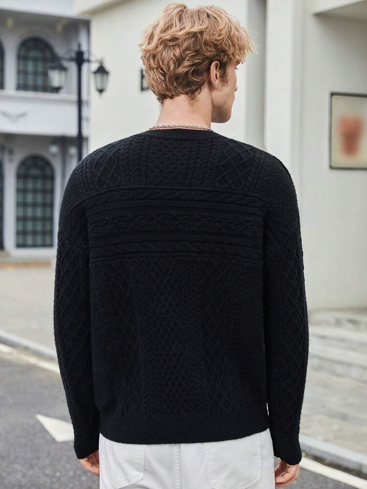 Men Solid Cable Knit Sweater, For Fall Winter