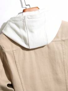 Manfinity Homme 男士长袖翻盖口袋牛仔夹克（无帽），秋季款 - 卡其色 - 查看 4