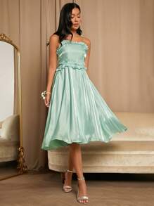 SHEIN Belle Frill Trim Ruffle Trim Cami Dress - Mint Green - View 4