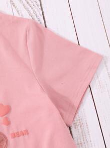 SHEIN Tween Girl Bear & Letter Graphic Tee - Pink - View 5