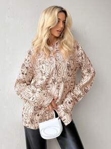 SHEIN Essnce Camisa con estampado de hombros caídos - Multicolor - Ver 3