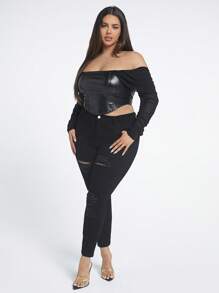 SHEIN SXY Taglie Forti Jeans skinny strappati - nero - Visualizzare 5
